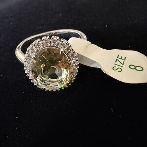 Crystal Halo Cocktail Ring. Lab created light citrine & white topaz (Sz. 8)
